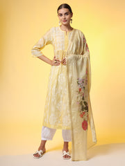 Chikankari Premium Dupatta Set Yellow Chanderi Kurta - Sufiza Lifestyle