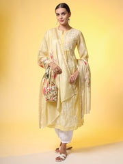 Chikankari Premium Dupatta Set Yellow Chanderi Kurta - Sufiza Lifestyle