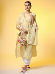 Chikankari Premium Dupatta Set Yellow Chanderi Kurta - Sufiza Lifestyle