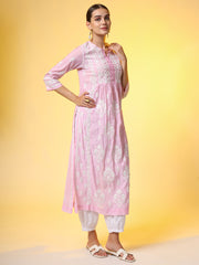 Chikankari Premium Dupatta Set Pink Chanderi Kurta
