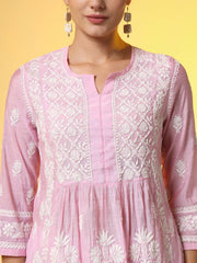 Chikankari Premium Dupatta Set Pink Chanderi Kurta