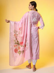 Chikankari Premium Dupatta Set Pink Chanderi Kurta