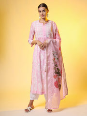 Chikankari Premium Dupatta Set Pink Chanderi Kurta