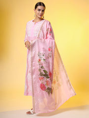 Chikankari Premium Dupatta Set Pink Chanderi Kurta