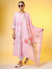 Chikankari Premium Dupatta Set Pink Chanderi Kurta