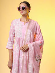 Chikankari Premium Dupatta Set Pink Chanderi Kurta