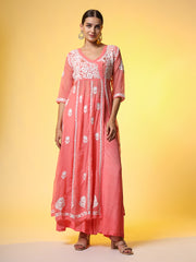 Chikankari Premium Kalidar Georgette Kurta with Bottom cotton satiin