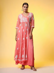 Chikankari Premium Kalidar Georgette Kurta with Bottom cotton satiin