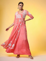 Chikankari Premium Kalidar Georgette Kurta with Bottom cotton satiin