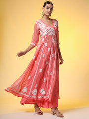 Chikankari Premium Kalidar Georgette Kurta with Bottom cotton satiin