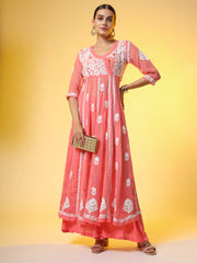 Chikankari Premium Kalidar Georgette Kurta with Bottom cotton satiin