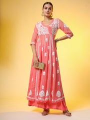 Chikankari Premium Kalidar Georgette Kurta with Bottom cotton satiin
