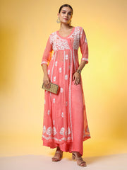 Chikankari Premium Kalidar Georgette Kurta with Bottom cotton satiin