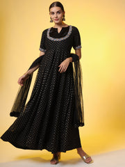 Hand Embroidery Foil Print Georgette Ethnic Zardosi Dress