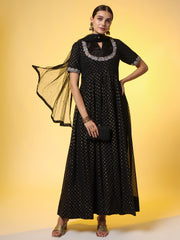 Hand Embroidery Foil Print Georgette Ethnic Zardosi Dress