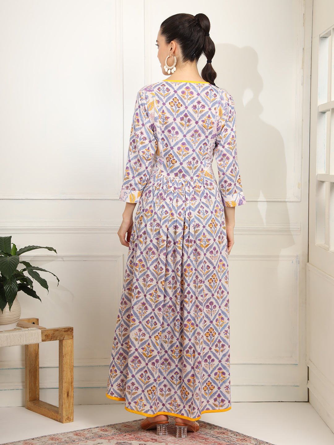 White and Purple Color Chikankari embroidery full length Dress - Sufiza Lifestyle