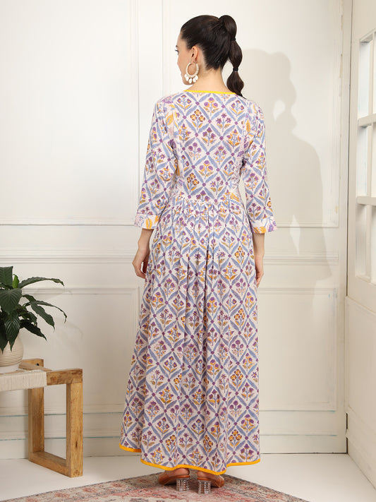 White and Purple Color Chikankari embroidery full length Dress - Sufiza Lifestyle