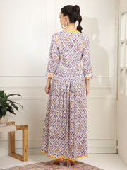 White and Purple Color Chikankari embroidery full length Dress - Sufiza Lifestyle