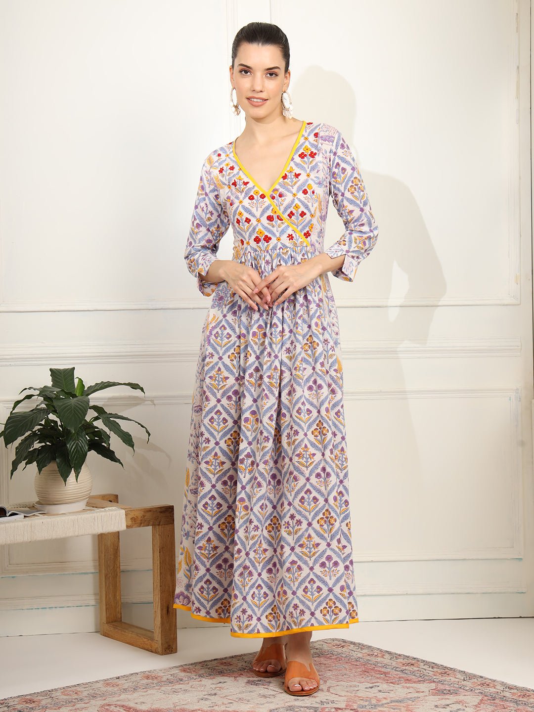 White and Purple Color Chikankari embroidery full length Dress - Sufiza Lifestyle
