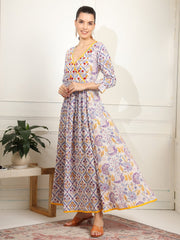 White and Purple Color Chikankari embroidery full length Dress - Sufiza Lifestyle