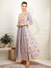 White and Purple Color Chikankari embroidery full length Dress - Sufiza Lifestyle