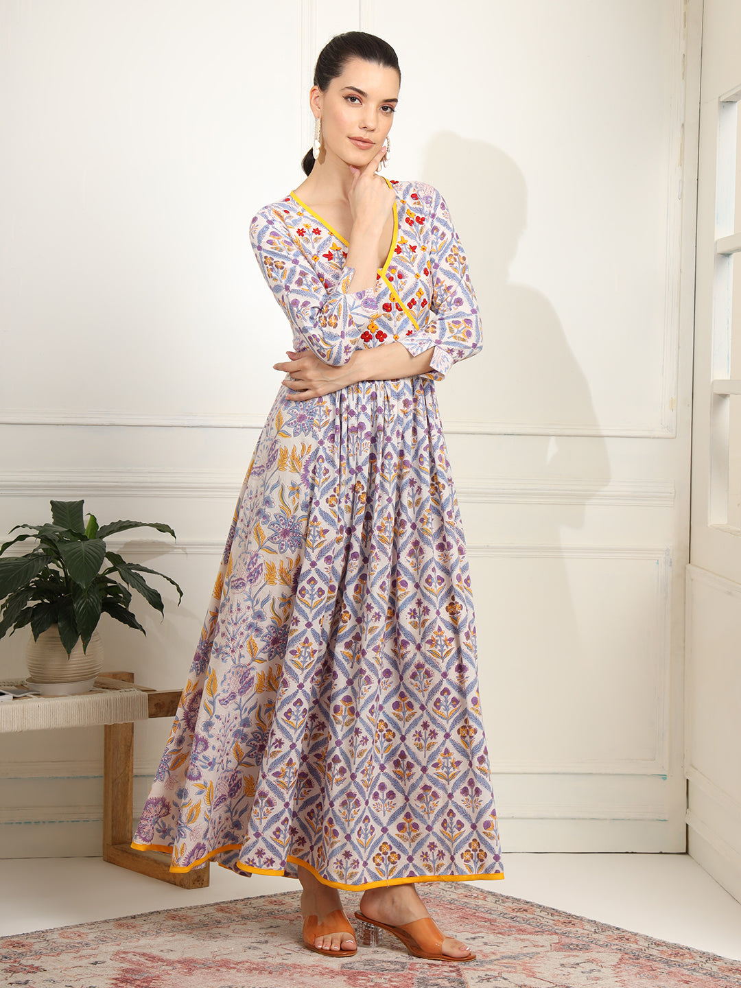 White and Purple Color Chikankari embroidery full length Dress - Sufiza Lifestyle