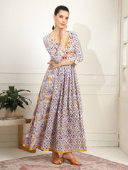 White and Purple Color Chikankari embroidery full length Dress - Sufiza Lifestyle