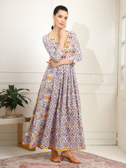 White and Purple Color Chikankari embroidery full length Dress - Sufiza Lifestyle