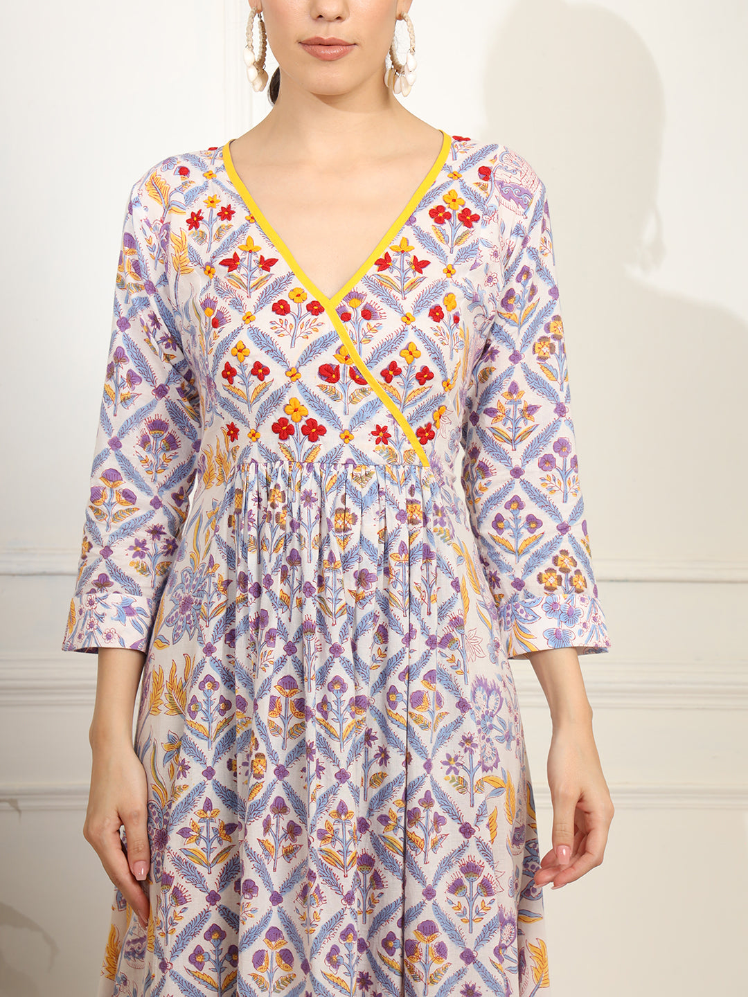 White and Purple Color Chikankari embroidery full length Dress - Sufiza Lifestyle