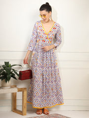 White and Purple Color Chikankari embroidery full length Dress - Sufiza Lifestyle