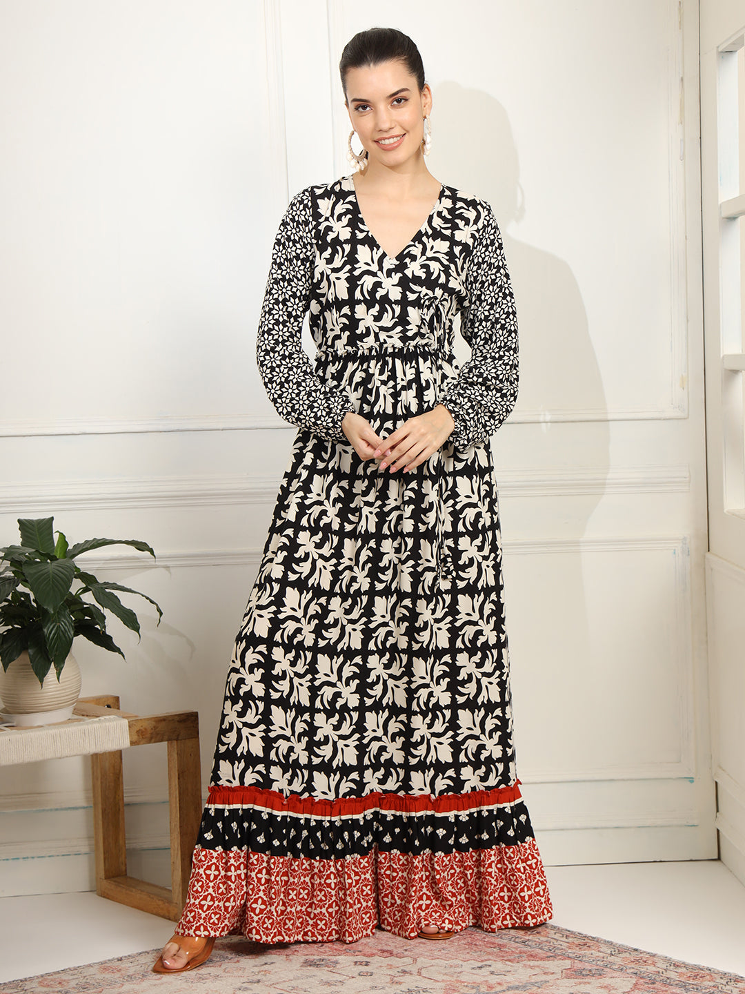 Western Dress Black printed Viscose Rayon Fabric - Sufiza Lifestyle