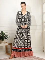 Western Dress Black printed Viscose Rayon Fabric - Sufiza Lifestyle