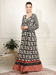 Western Dress Black printed Viscose Rayon Fabric - Sufiza Lifestyle