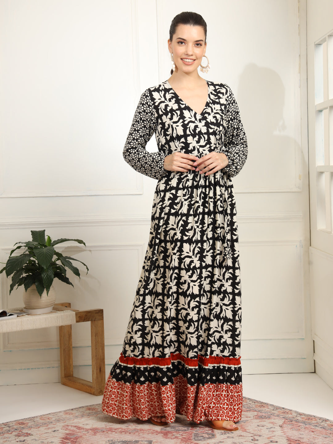 Western Dress Black printed Viscose Rayon Fabric - Sufiza Lifestyle