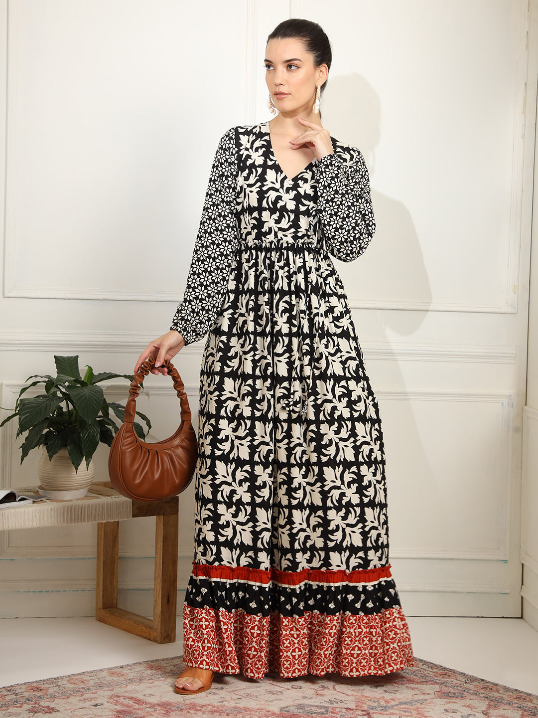Western Dress Black printed Viscose Rayon Fabric - Sufiza Lifestyle