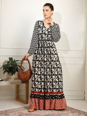Western Dress Black printed Viscose Rayon Fabric - Sufiza Lifestyle
