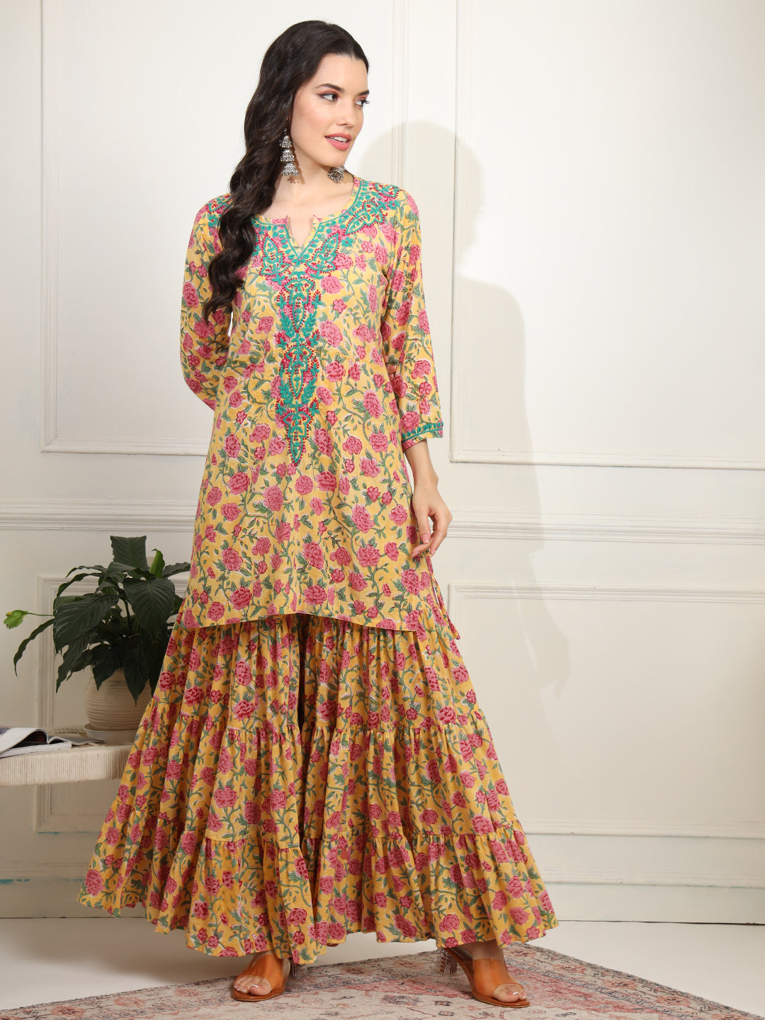 Block Print with Chikankari Kurta and Sharara - Sufiza Lifestyle