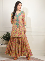Block Print with Chikankari Kurta and Sharara - Sufiza Lifestyle