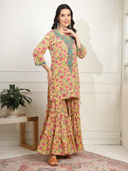 Block Print with Chikankari Kurta and Sharara - Sufiza Lifestyle