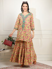 Block Print with Chikankari Kurta and Sharara - Sufiza Lifestyle