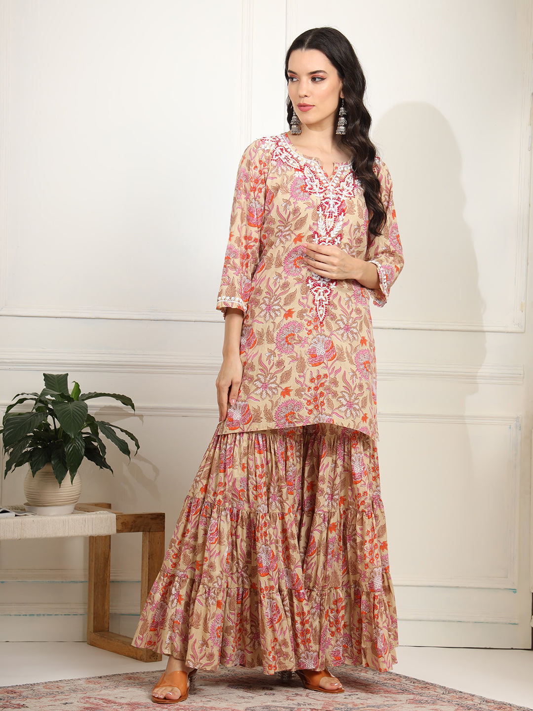 Block Print with Chikankari Kurta and Sharara - Sufiza Lifestyle