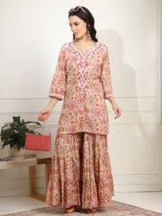 Block Print with Chikankari Kurta and Sharara - Sufiza Lifestyle