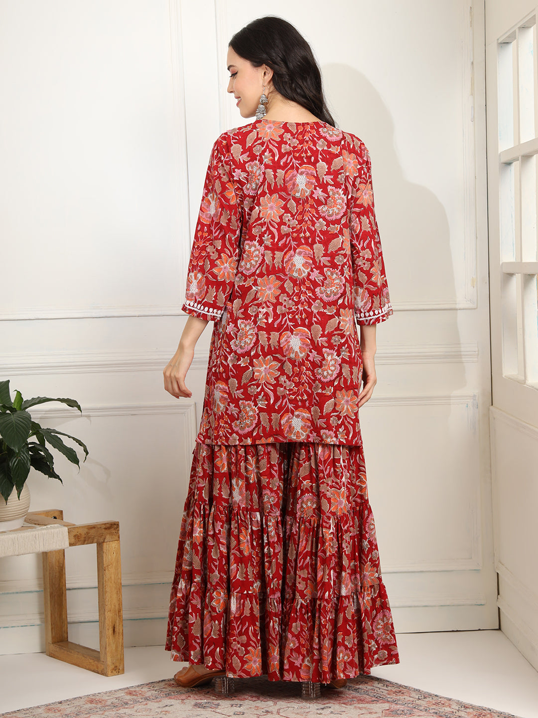 Block Print with Chikankari Kurta and Sharara - Sufiza Lifestyle