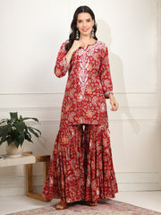 Block Print with Chikankari Kurta and Sharara - Sufiza Lifestyle