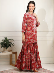 Block Print with Chikankari Kurta and Sharara - Sufiza Lifestyle