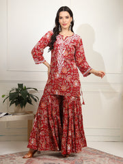 Block Print with Chikankari Kurta and Sharara - Sufiza Lifestyle