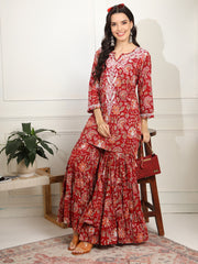 Block Print with Chikankari Kurta and Sharara - Sufiza Lifestyle