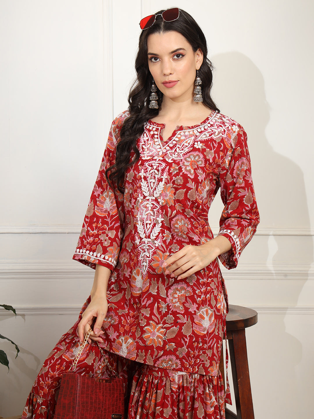 Block Print with Chikankari Kurta and Sharara - Sufiza Lifestyle