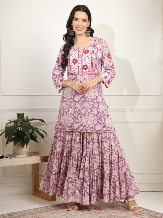 Block Print with Chikankari Kurta and Sharara