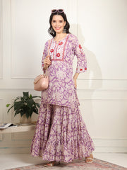 Block Print with Chikankari Kurta and Sharara